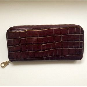 Abas Zip Clutch/Wallet in Marbled Crocco Brown