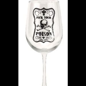 "Pick your poison" wine glass NEW never used