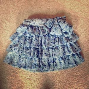 Ruffled blue floral miniskirt