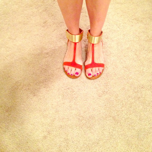Beautiful, worn once, orange with gold sandals!!