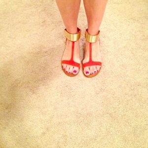 Beautiful, worn once, orange with gold sandals!!