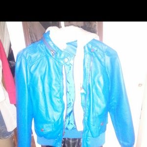 Blue leather jacket