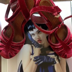 Marc Jacobs red velvet platforms