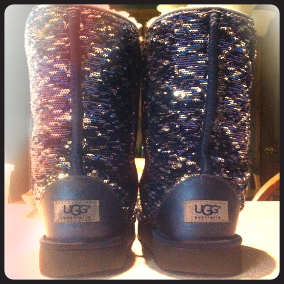 Blue sparkly UGG boots.