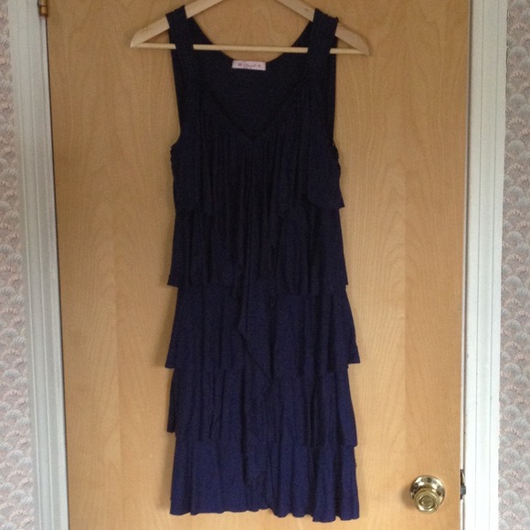 Navy ruffled layered dress