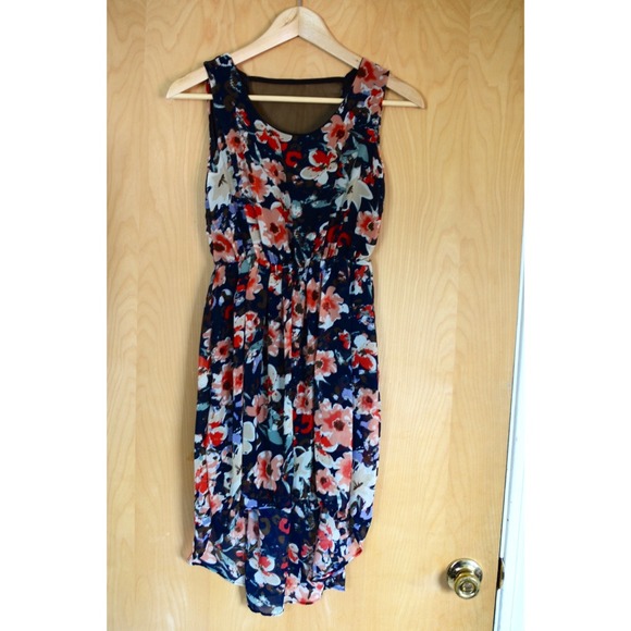 Floral hi-low mesh back dress