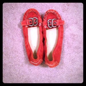 Cool orange suede driving moccasins