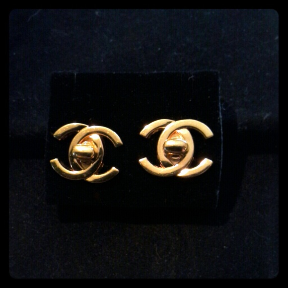 Authentic CHANEL Turnlock Earrings CC