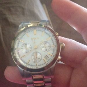DKNY two tone watch with mother of pearl