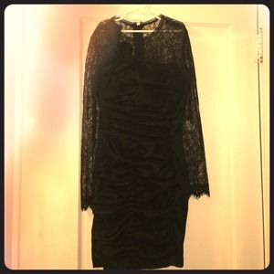 Black ruching dress with laced sleeves