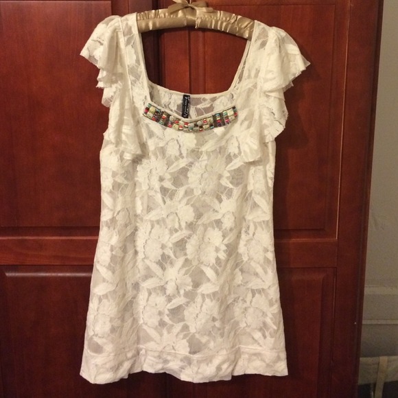 Free people lace jeweled neck shift dress