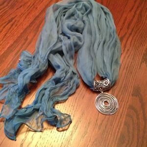 Dreamy blue 100% silk scarf with charm..New
