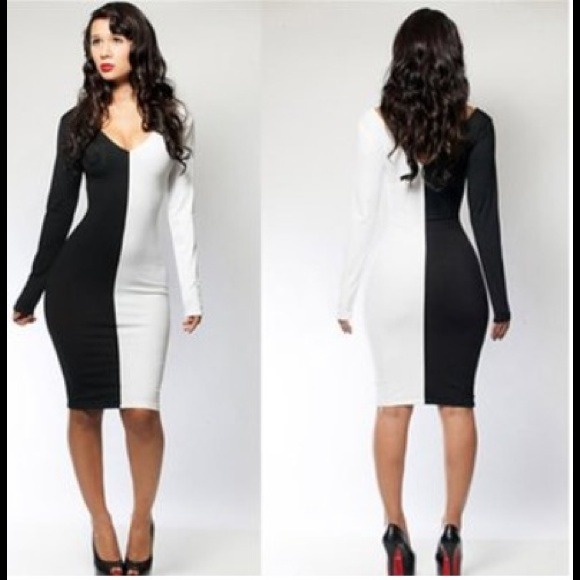Dresses & Skirts - SALE: bodycon Black&White colorblock dress