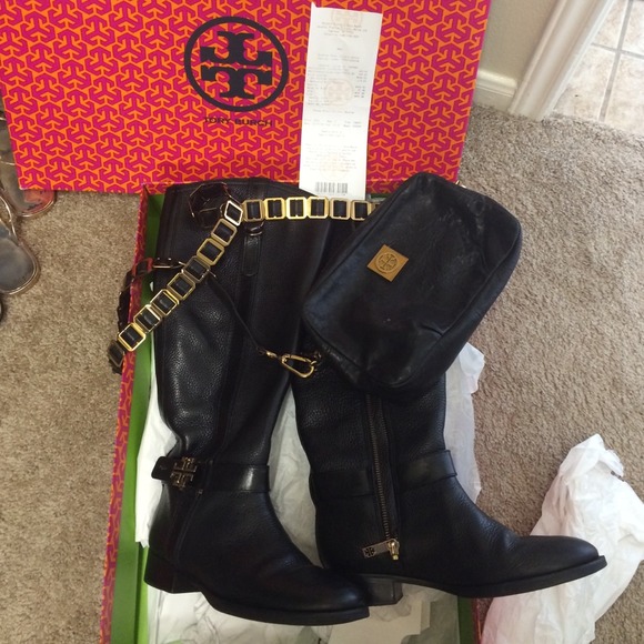 Tory burch leather boots 8 with receipt .