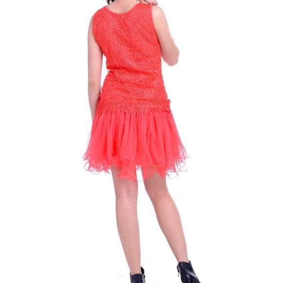 Coral crochet lace tulle sheath dress S-M NWT - Picture 2 of 4