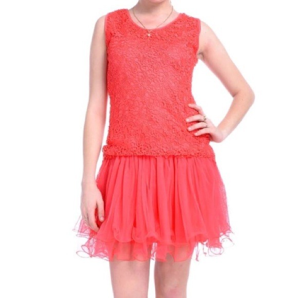 Coral crochet lace tulle sheath dress S-M NWT - Picture 3 of 4