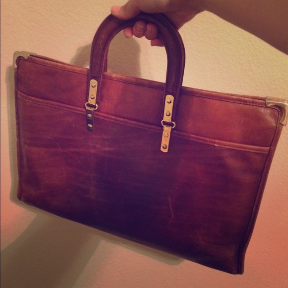 Vintage genuine distressed leather laptop bag