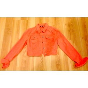 Coral cropped denim jacket