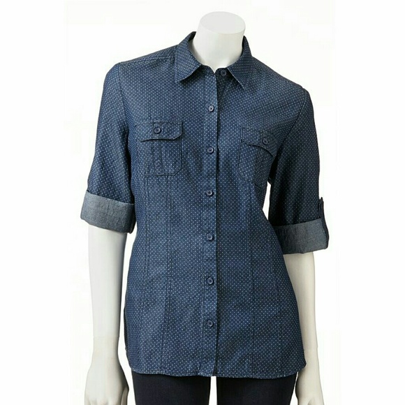 Polkadot Denim Collared Shirt