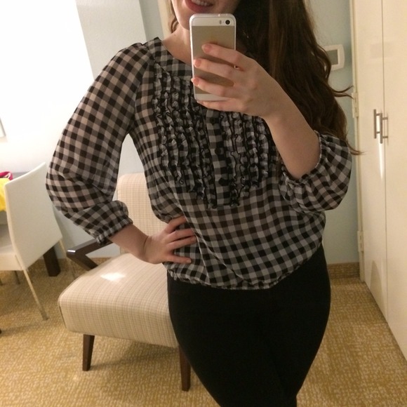 Ruffle detail plaid top