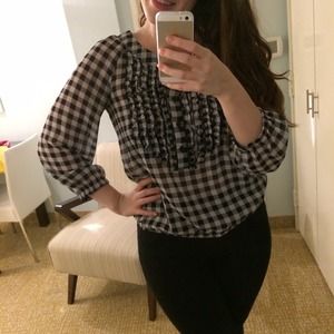 Ruffle detail plaid top