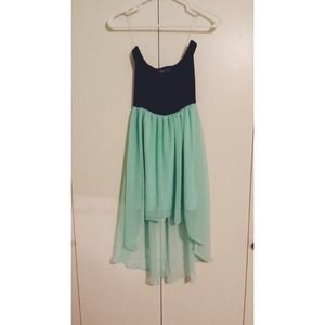 Black and mint green high low dress