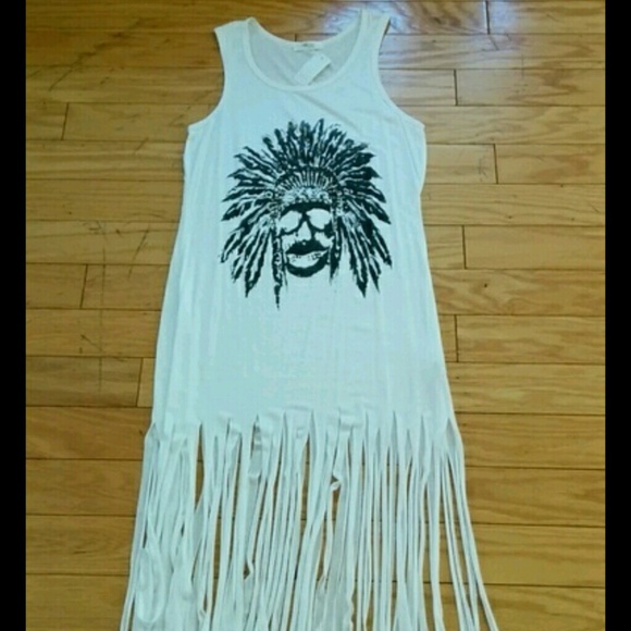 ✌SOLD✌ Long Fitted Indian Skull Fringe Dress/Top - Picture 1 of 3
