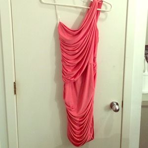 Grecian style Tadashi salmon colored dress