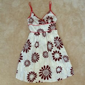 Beautiful Sundress - white w/ black flowers & red.