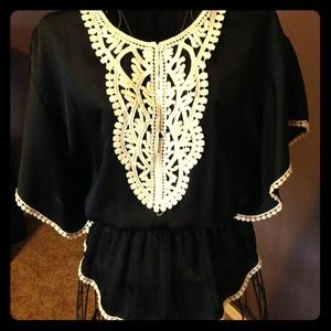 Embellished white lace top