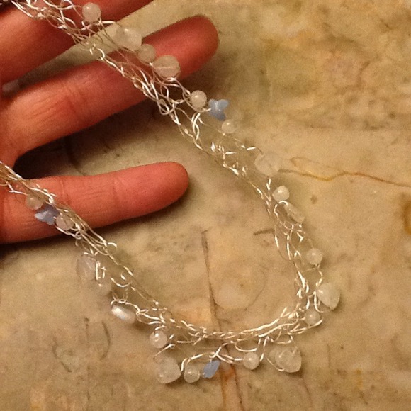 Crocheted wire moonstone necklace.