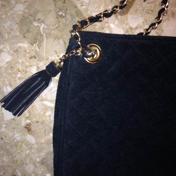 Black Quilted Suede Shoulder Bag - Picture 3 of 4