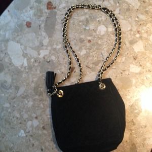 Black Quilted Suede Shoulder Bag