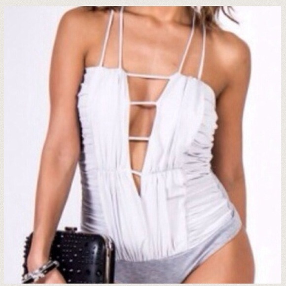 Metallic Chiffon Cut Out Cage Bodysuit