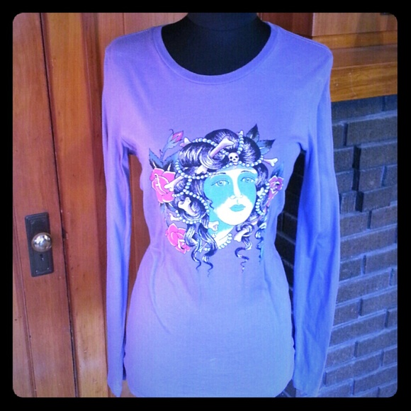 Authentic.Ed Hardy Long-Sleeved plum tee.