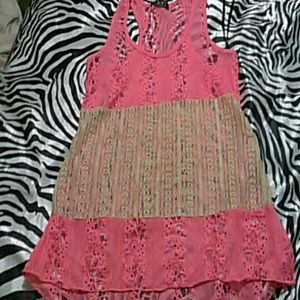 Cute pink and tan lace see through tank