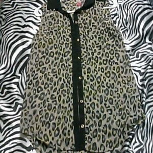 Cuyr tan black yellow leopard see through shirt