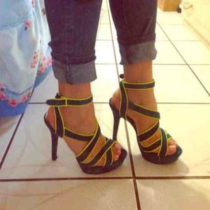 Teal strappy heels