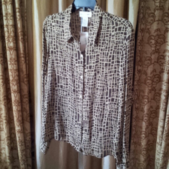 SOLD! Brown & Taupe Print  Blouse