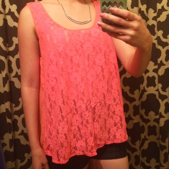 F21 Coral Mesh Top - Picture 3 of 3