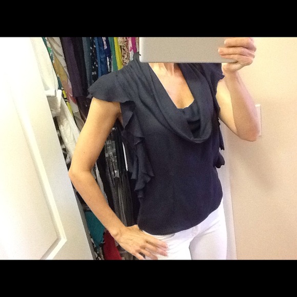 Navy size USA 2 ASOS RUFFLE BLOUSE TOP navy blue