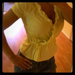 Yellow cotton cap sleeves wrap top sz Small