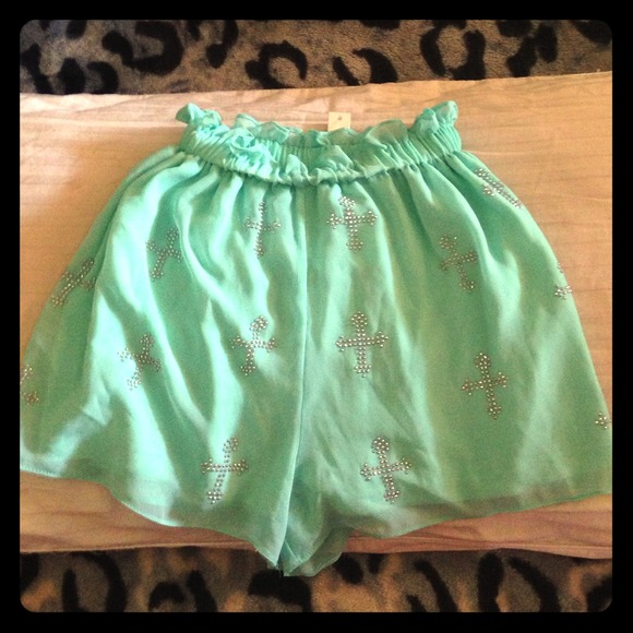 Chiffon shorts with studded cross detailing