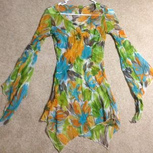 Sheer Asymmetrical floral top