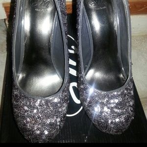 SM New York Sequin Platform Heels Gray Size 7