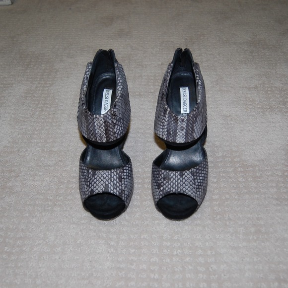Kelsi Dagger Faux Snakeskin Open Toe Booties
