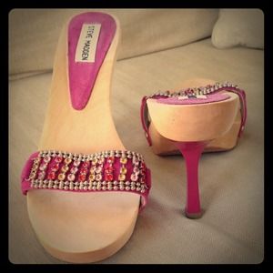 Steve Madden Pink Rhinestone Wooden Heels