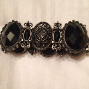 Antique silver and black stone cuff