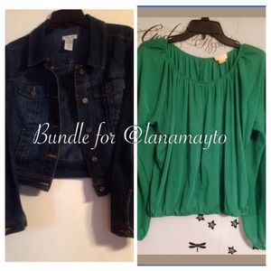 Bundle, Denim jacket and green sheer top.