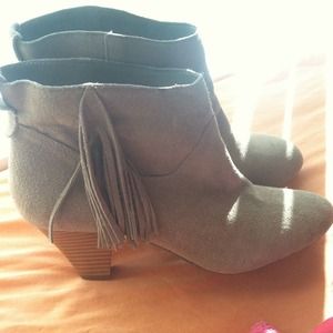Suede Taupe Fringed Ankle Booties